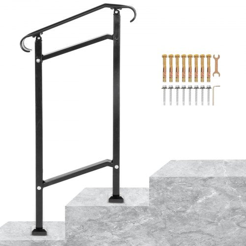 VEVOR Outdoor Stair Railing, Fit 1 or 2 Steps Wrought Iron Handrail, Adjustable Front Porch Hand Railings, Black Transitional Hand Rail for Concrete Steps or Wooden Stairs with - LTFSLDS1BMLFS0001V0 - view 1