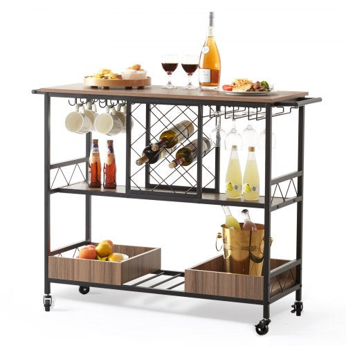 VEVOR Bar Cart, Home Serving Cart, 3 Tiers 300 LBS Industrial Rolling Beverage Station on Lockable Wheels, Mobile Alcohol Drink Cart with Removable Tray Wine Rack Glass Holder for - MBFWCCB157X39FQVKV0 - view 1