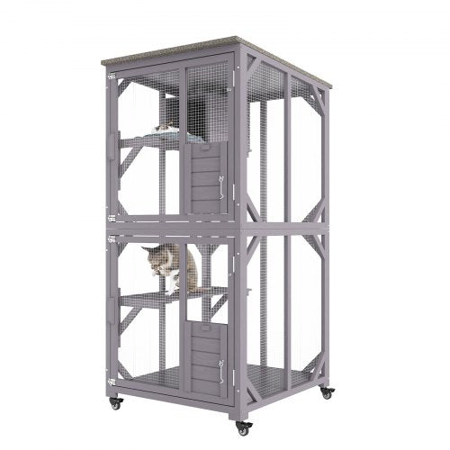 VEVOR Cat House Outdoor, 3-Tier Large Catio, Cat Enclosure with 360° Rotating Casters, 2 Platforms, A Resting Box and Large Front Door, 29.9 x 34 x 64.1 inch - MBSDXWHS365INNVXOV0 - view 1