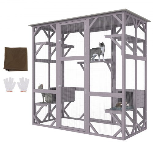 VEVOR Cat House Outdoor, 7-Tier Large Catio, Cat Enclosure with 5 Platforms, 2 Resting Boxes & Large Front Door, 71.2 x 34.6 x 66.5 inch - MBSDXWHS771IN1ICAV0 - view 1
