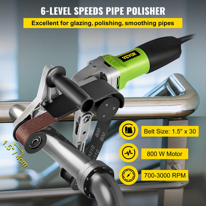 VEVOR Pipe Tube Polisher Sander 7\"/180 mm Max Pipe Diameter,Sander Polisher Grinder 110V 800W,Professional Belt Sander Grinding Machine 6 Speeds Adjustable,for Burnishing Finishing Stainless Steel - MDQYGDMJ000000001V1 - view 2