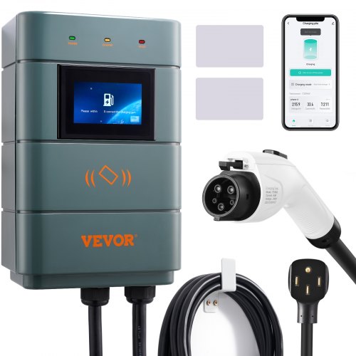 VEVOR Level 2 Electric Vehicle Charging Station, 0-48A Adjustable, 11.5 kW 240V NEMA14-50 Plug Smart EV Charger with WiFi, 24-Foot TPE Charging Cable for Indoor/Outdoor Use, ETL & - MGJLCD48A1450XA1MV4 - view 1