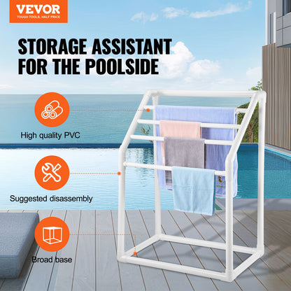 VEVOR Towel Rack, 5 Bars Outdoor PVC Towel Holder, Freestanding Pool Towel Hanger Stand with Clips, Bag & Hook, Outdoor Indoor Quilt Drying Rack Organizer, Ideal for Poolside, - MJJBSTXGBDDW50V7JV0 - view 2