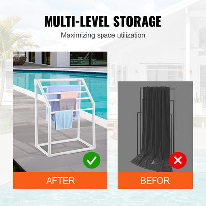 VEVOR Towel Rack, 5 Bars Outdoor PVC Towel Holder, Freestanding Pool Towel Hanger Stand with Clips, Bag & Hook, Outdoor Indoor Quilt Drying Rack Organizer, Ideal for Poolside, - MJJBSTXGBDDW50V7JV0 - view 3