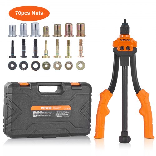VEVOR Rivet Nut Tool, 14” Rivnut Tool Kit with 7 PCS Metric and SAE Mandrels, 70 PCS Assorted Rivet Nuts, 10-24, 1/4-20, M6, 5/16-18, M8, 3/8-16, M10, Rivet Nut Kit With Rugged Carrying Case - MLMQCLTDSBS1VMMCWV0 - view 1