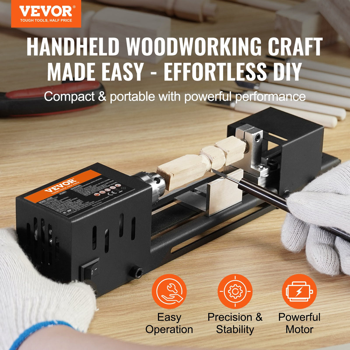 VEVOR Compact Lathe Machine, Dimensions 2.76 x 6.3 inches, 24VDC 96W, Includes Milling Machine Accessories, Features 7 Adjustable Speeds Ranging from 4220 to 8450 RPM, Ideal for DIY Woodworking and - MNMGCCMNY796W1WHYV1 - view 2