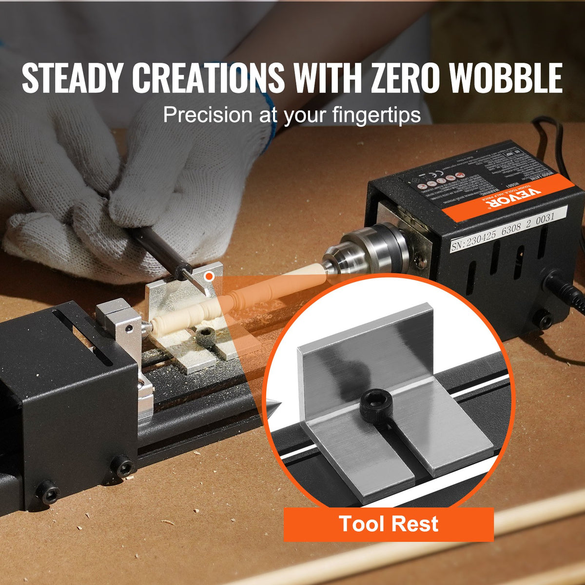 VEVOR Compact Lathe Machine, Dimensions 2.76 x 6.3 inches, 24VDC 96W, Includes Milling Machine Accessories, Features 7 Adjustable Speeds Ranging from 4220 to 8450 RPM, Ideal for DIY Woodworking and - MNMGCCMNY796W1WHYV1 - view 3