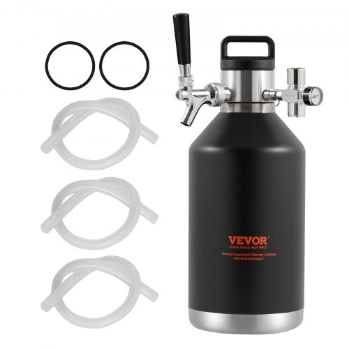 VEVOR Beer Growler Tap System, 128Oz 4L Mini Keg, 304 Stainless Steel Pressurized Beer Growler, Keg Growler with Pressure Display, CO2 Regulator Faucet, Leak-Proof Ring For Draft, Homebrew, Craft Beer - MNPJTHSY128OZG02SV0 - view 1