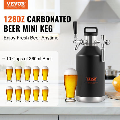 VEVOR Beer Growler Tap System, 128Oz 4L Mini Keg, 304 Stainless Steel Pressurized Beer Growler, Keg Growler with Pressure Display, CO2 Regulator Faucet, Leak-Proof Ring For Draft, Homebrew, Craft Beer - MNPJTHSY128OZG02SV0 - view 2