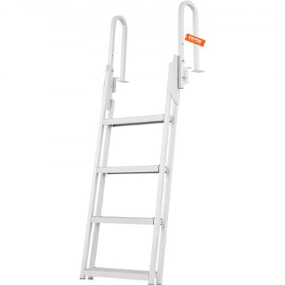 VEVOR Dock Ladder Flip Up 4 Steps, 350lbs Load Capacity, Aluminum Pontoon Boat Ladder with 4" Wide Step & Nonslip Rubber Mat,Swimm Step Ladder for Ship/Lake/Pool/Marine Boarding - MTXTSFSJFHXJD7NNUV0 - view 1
