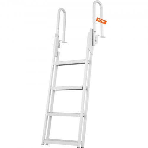 VEVOR Dock Ladder Flip Up 4 Steps, 350lbs Load Capacity, Aluminum Pontoon Boat Ladder with 4" Wide Step & Nonslip Rubber Mat,Swimm Step Ladder for Ship/Lake/Pool/Marine Boarding - MTXTSFSJFHXJD7NNUV0 - view 1