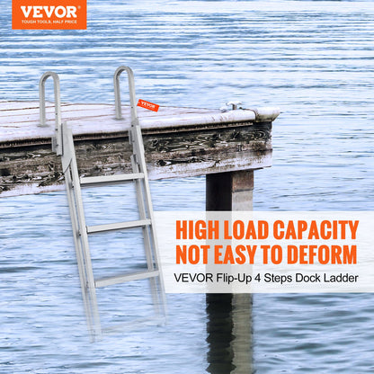 VEVOR Dock Ladder Flip Up 4 Steps, 350lbs Load Capacity, Aluminum Pontoon Boat Ladder with 4" Wide Step & Nonslip Rubber Mat,Swimm Step Ladder for Ship/Lake/Pool/Marine Boarding - MTXTSFSJFHXJD7NNUV0 - view 2