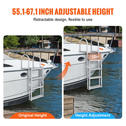 VEVOR Dock Ladder, Retractable 4 Steps, 350 lbs Load Capacity, Aluminum Alloy Pontoon Boat Ladder with 55.1''-67.1'' Adjustable Height, 4'' Wide Step & Rubber Mat, for - MTZTSSSWJFHXJIYZIV0 - view 3