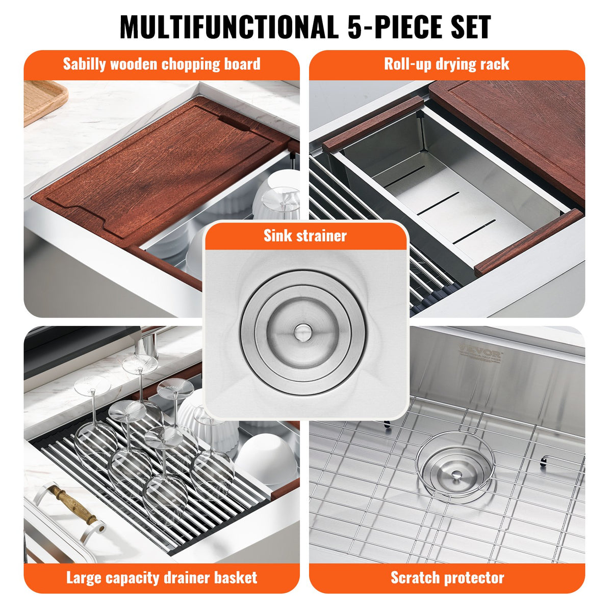 VEVOR Stainless Steel Built-in Kitchen Sink - Select Your Configuration - NSSC30YCYTJ066NW9V0 - view 3