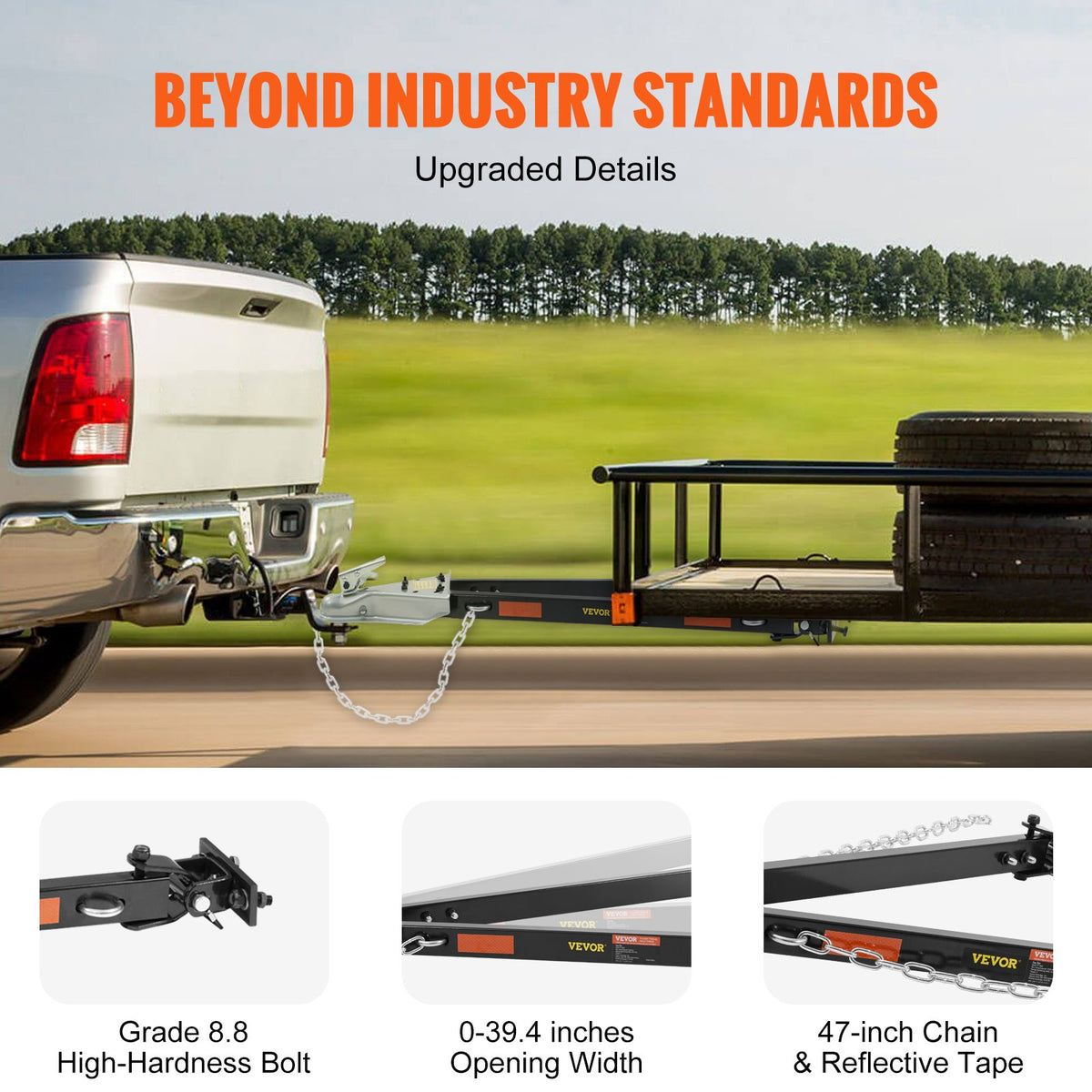 VEVOR Tow Bar, 5500 lbs Towing Capacity with Chains, Powder-Coating Alloy Steel Bumper-Mounted Universal Towing Bar, Coupler Fits 2-Inch Ball Hitch
