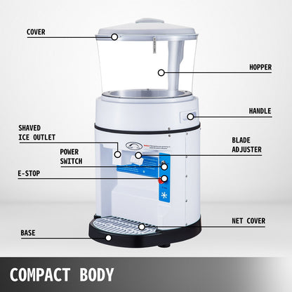 VEVOR 110V Commercial Ice Shaver Crusher 1100LBS/H with 17.6 LBS Hopper, 350W Tabletop Electric Snow Cone Maker 320 RPM Rotate Speed Perfect For Parties Events Snack Bar - PBJBY-56800000001V1 - view 2