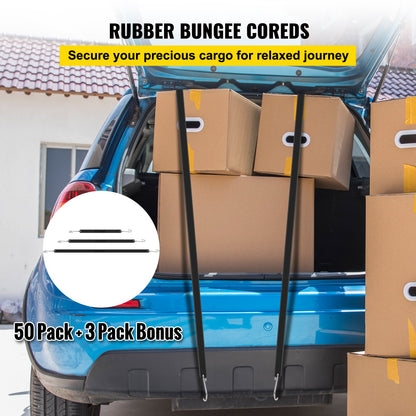 VEVOR Rubber Bungee Cords, 53 Pcs Heavy Duty Tarp Straps with Stainless Steel Crimped S Hooks, Weatherproof Elastic Tie Down Straps for Flatbed Trailers, Canvases and Cargo - PBTCFSD1510PCGANAV0 - view 2