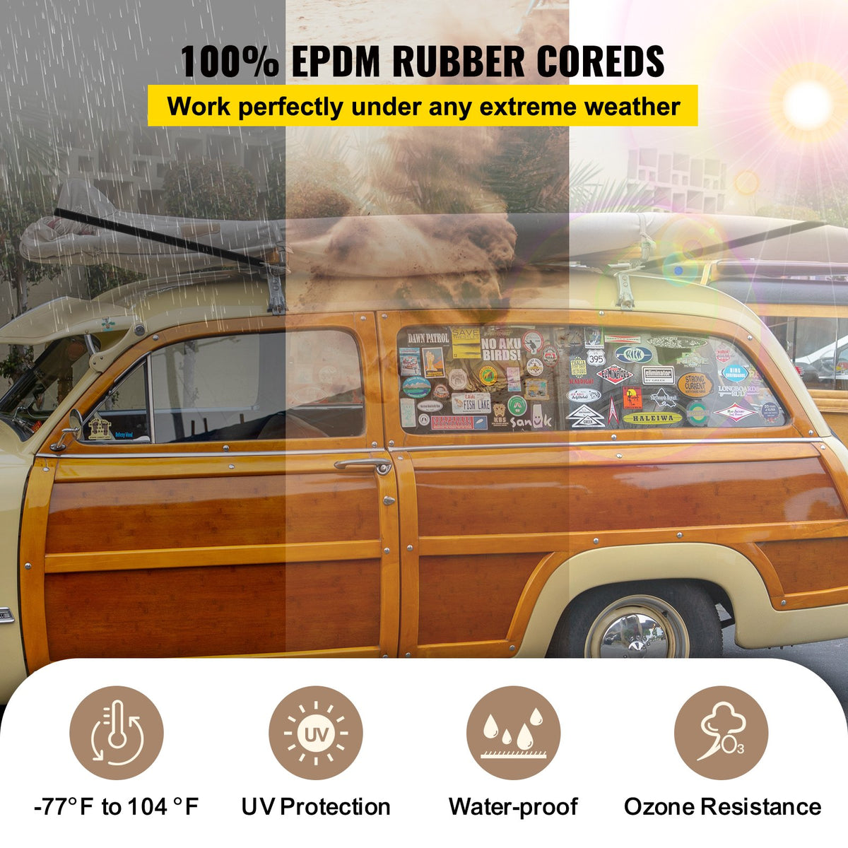 VEVOR Rubber Bungee Cords, 53 Pcs Heavy Duty Tarp Straps with Stainless Steel Crimped S Hooks, Weatherproof Elastic Tie Down Straps for Flatbed Trailers, Canvases and Cargo - PBTCFSDGB3150CSPAV0 - view 3