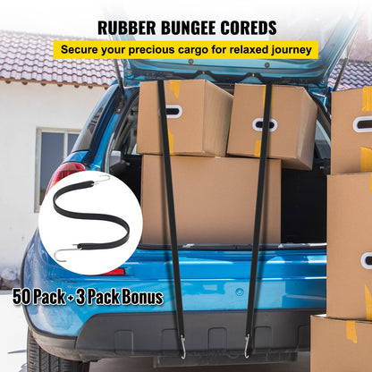VEVOR Rubber Bungee Cords, 53 Pcs Heavy Duty Tarp Straps with Stainless Steel Crimped S Hooks, Weatherproof Elastic Tie Down Straps for Flatbed Trailers, Canvases and Cargo - PBTCFSDYC2150HMN0V0 - view 2