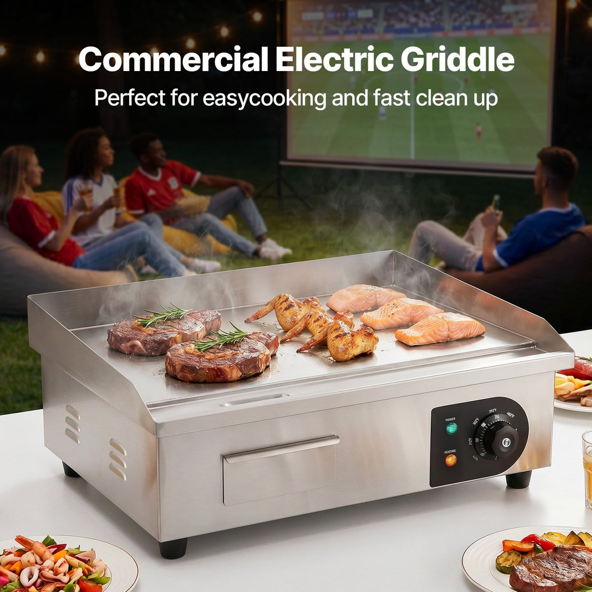 VEVOR Commercial Electric Griddle, 21", 1600W Countertop Flat Top Grill, Stainless Steel Teppanyaki Grill with Non Stick Iron Cooking Plate, 122-572℉ Adjustable Temp Control 2 - PDDBLDQ2210MMOPHZV1 - view 2