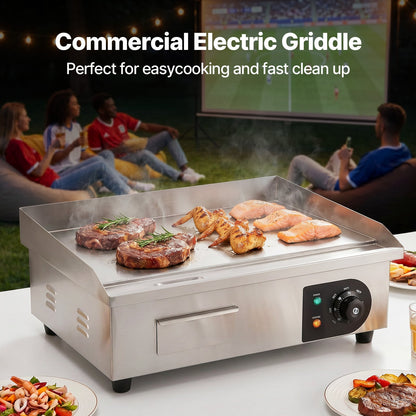 VEVOR Commercial Electric Griddle, 21", 1600W Countertop Flat Top Grill, Stainless Steel Teppanyaki Grill with Non Stick Iron Cooking Plate, 122-572℉ Adjustable Temp Control 2 - PDDBLDQ2210MMOPHZV1 - view 2