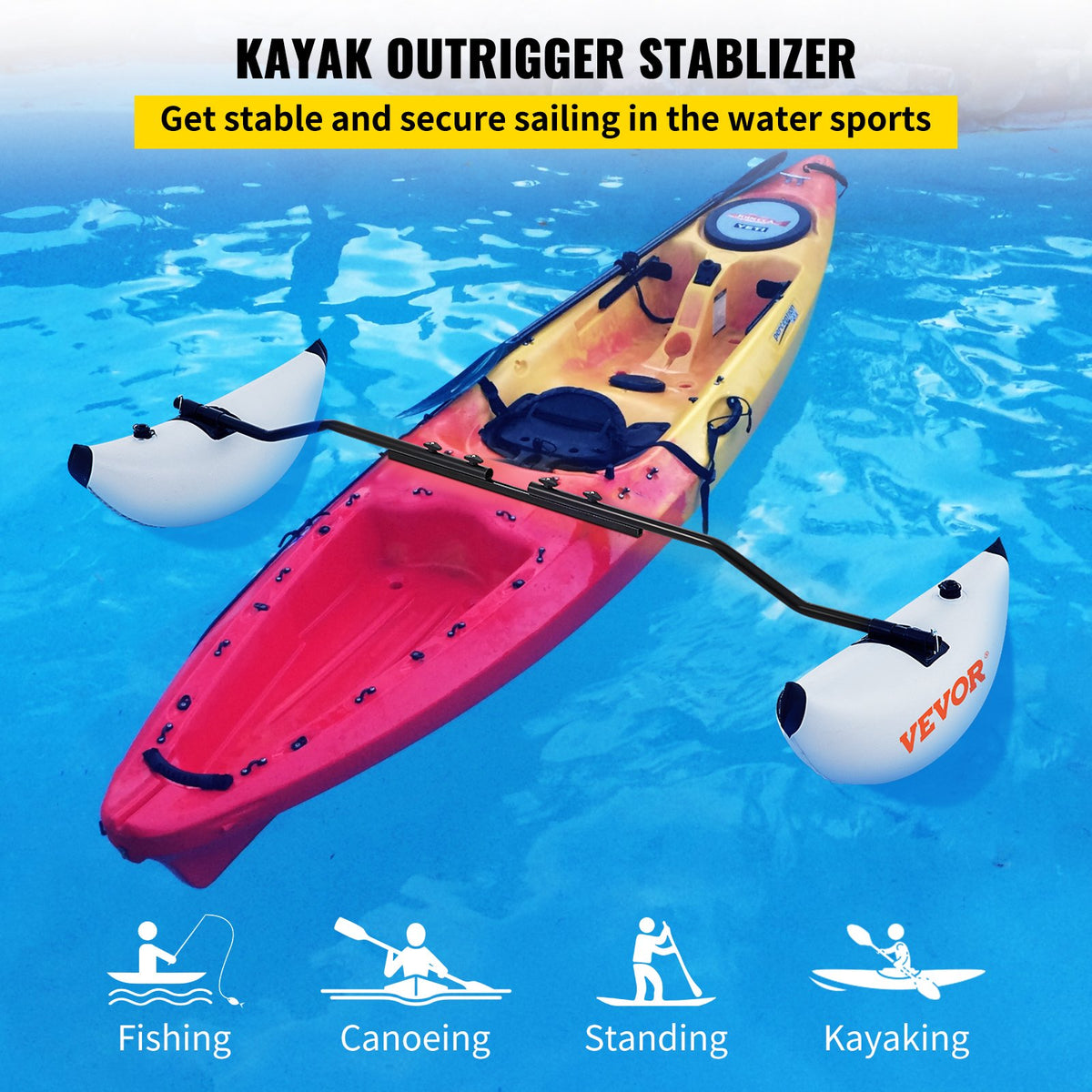 VEVOR Kayak Outrigger Stabilizers, 2 PCS, PVC Inflatable Outrigger Float with Sidekick Arms Rod, Standing Float Stabilizer System Kit for Kayaks, Canoes, Fishing Boats - PHTZTWDQTZBDDVJK5V0 - view 2