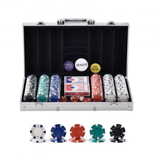 VEVOR Poker Chip Set, 300-Piece Poker Set, Complete Poker Playing Game Set with Aluminum Carrying Case, 11.5 Gram Casino Chips, Cards, Buttons and Dices, for Texas Hold'em, - PKCMTZPS300GNUPFZV0 - view 1