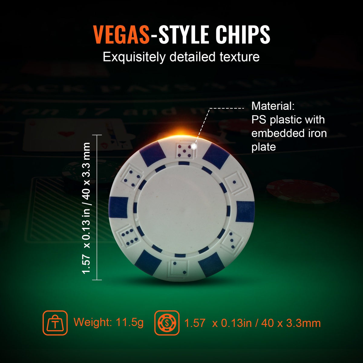 VEVOR Poker Chip Set, 500-Piece Poker Set, Complete Poker Playing Game Set with Aluminum Carrying Case, 11.5 Gram Casino Chips, Cards, Buttons and Dices, for Texas Hold'em, - PKCMTZPS500GC0EKUV0 - view 3