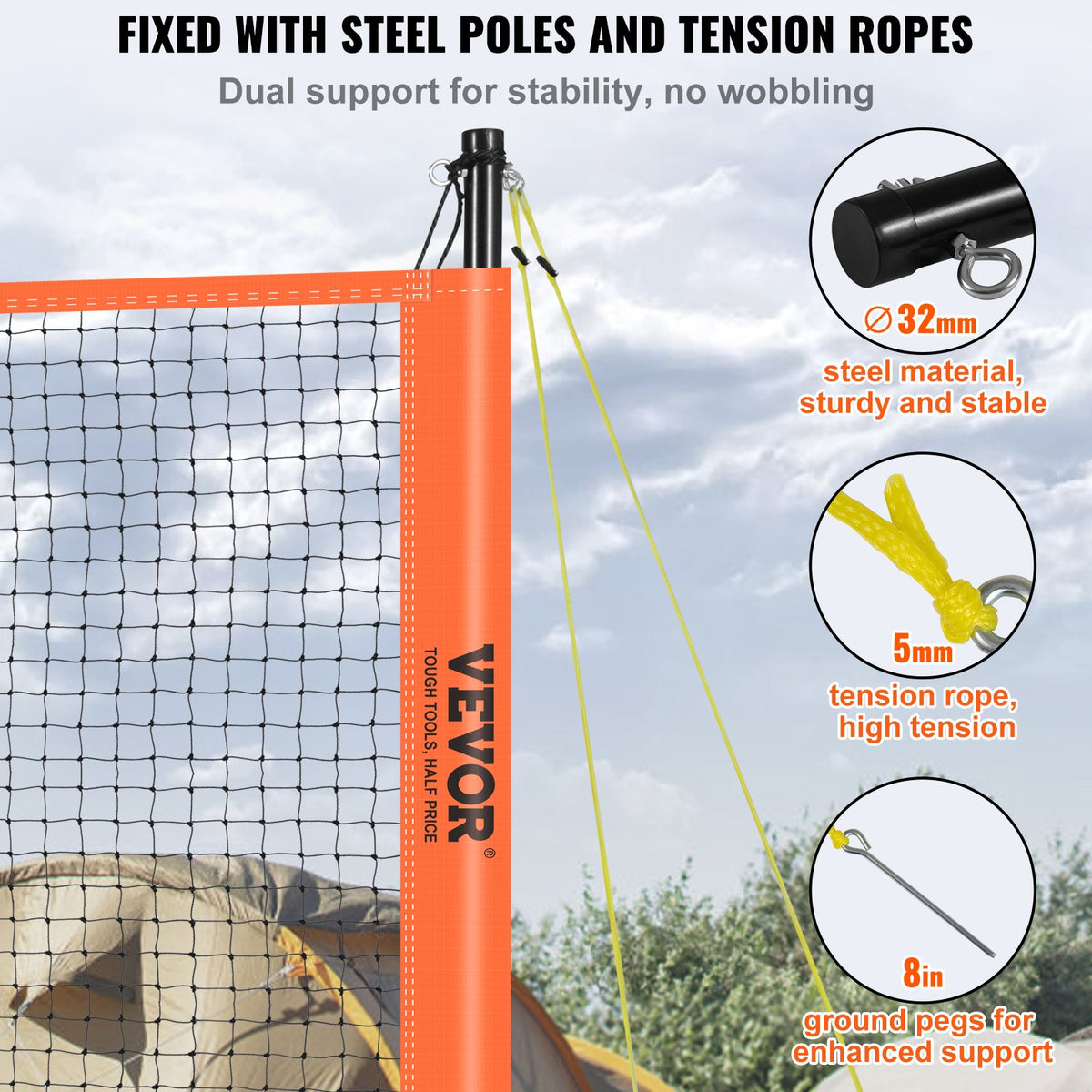 VEVOR Volleyball and Badminton Set, Outdoor Portable Badminton Net, Adjustable Height Steel Poles, Professional Combo Set with PVC Volleyball, Pump, Carrying Bag, Easy Setup for - PQHYMQWTZ3235SLKIV0 - view 3