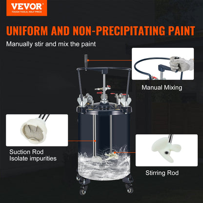 VEVOR Spray Paint Pressure Pot Tank, 30L/8gal Air Paint Pressure Pot with Manual Mixing Agitator, Leak Repair Sealant for Industry Home Decor Architecture Construction Automotive Painting, 70PSI Max - PQTBDMX30LA44SBH6V0 - view 2