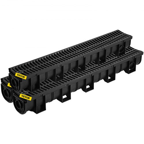 VEVOR Trench Drain System,5.8x5.2x39.4-Inch HDPE Drainage Trench,Channel Drain with Plastic Grate,Black Plastic Garage Floor Drain,3x39 Trench Drain Grate,with 3 End Caps, for Gard - PSLGM10010039V7B1V0 - view 1