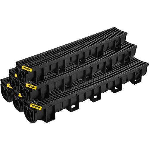 VEVOR Trench Drain System, Channel Drain with Plastic Grate, 5.9x5.1-Inch HDPE Drainage Trench, Black Plastic Garage Floor Drain, 6x39 Trench Drain Grate, with 6 End Caps, for Gard - PSLGM10010062P7QMV0 - view 1
