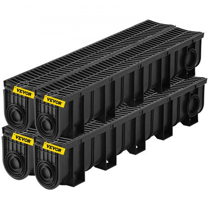 VEVOR Trench Drain System, Channel Drain with Plastic Grate, 5.9x7.5-Inch HDPE Drainage Trench, Black Plastic Garage Floor Drain, 4x39 Trench Drain Grate, with 4 End Caps, for Gard - PSLGM1001504FW50NV0 - view 1