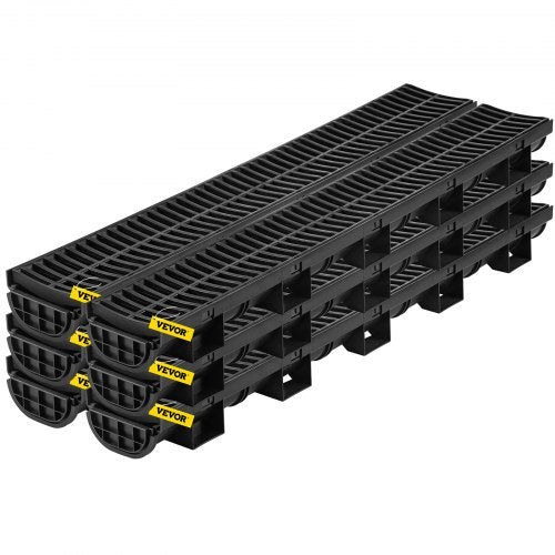 VEVOR Trench Drain System, Channel Drain with Plastic Grate, 5.8x3.1-Inch HDPE Drainage Trench, Black Plastic Garage Floor Drain, 6x39 Trench Drain Grate, with 6 End Caps, for Gard - PSLGM100456SVQGGJV0 - view 1