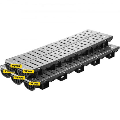 VEVOR Trench Drain System, Channel Drain with Metal Grate, 5.7x3.1-Inch HDPE Drainage Trench, Black Plastic Garage Floor Drain, 5x39 Trench Drain Grate, with 5 End Caps, for Garden - PSXGBM100455426SZV0 - view 1