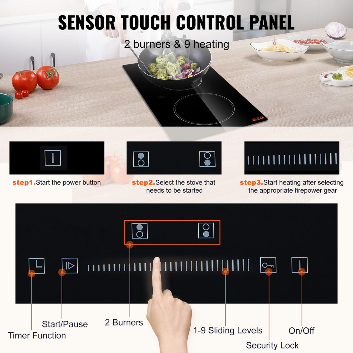 VEVOR Built-In Electric Cooktop - Select Your Configuration - Q12INCH2200W24V95V1 - view 3