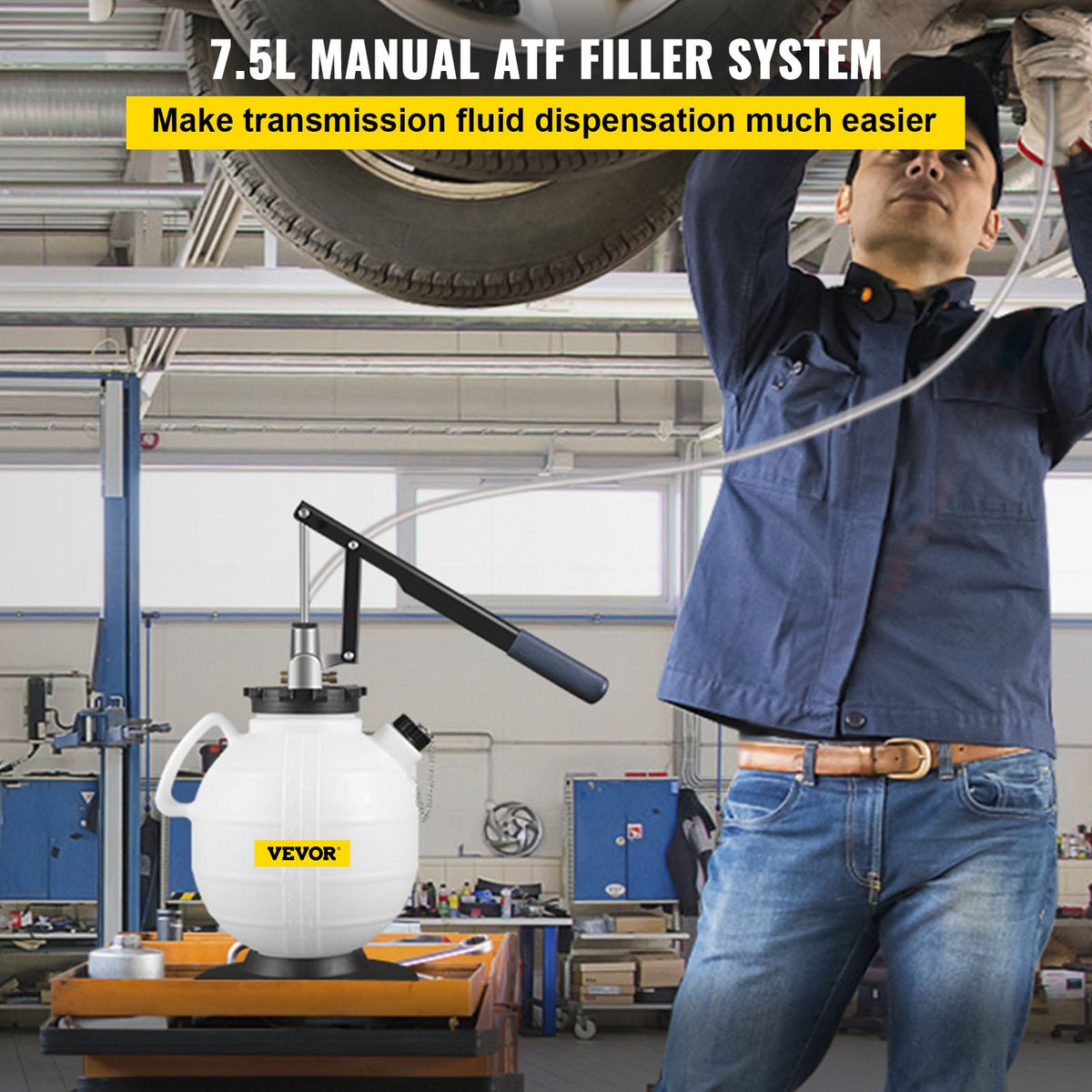 VEVOR Transmission Fluid Pump Manual ATF Refill System Dispenser, Oil and Liquid Refill Bleeder 7.5 Liter Large Capacity, Automatic Transmission Fluid Pump Tool Set with 15 Pieces  - QCBS7.5L15ATFVU71V0 - view 2