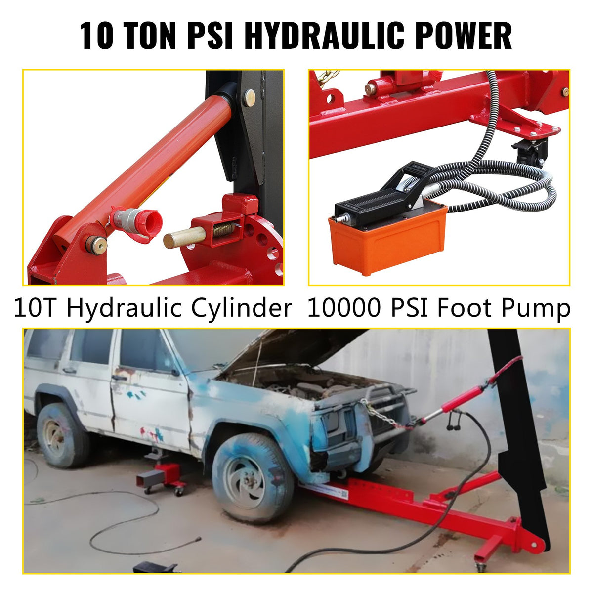 VEVOR Car Frame Puller Set, 6 Ton PSI Air Pump Frame Puller, 10000 PSI Foot-Operated Hydraulic Pump, 3 Ton Air Bag Jack, Auto Body Frame Straightener, with Double-Head Clamps And - QCJSQ-QDYYKJZH001V0 - view 2