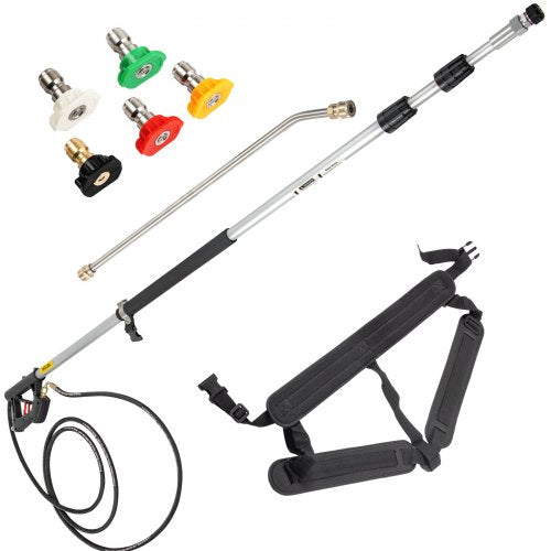 VEVOR Telescoping Pressure Washer Wand, Max. 18 ft Adjustable Power Washer Extension Wand, 4000PSI 9GPM Power Cleaning Tools with 5 Nozzle Tips, Strap Belt, 3/8\'\' & 1/4\'\' Quick Connectors, Silver/ - QDXDJ5.5MQXSQ0001V0 - view 1
