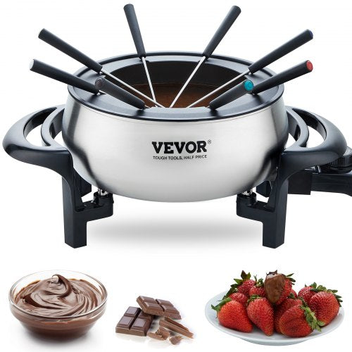 VEVOR Electric Fondue Pot Set for Cheese & Chocolate, 3 Quart Chocolate Melting Warmer, Stainless Steel Fondue Maker with Temperature Control and 8 Forks, for Hors d'Oeuvres, Entrees, and Desserts - QKLRHG31000W1WNMRV1 - view 1