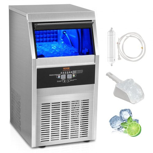 VEVOR Commercial Ice Maker, 90lbs/24H, Ice Maker Machine, 45 Ice Cubes in 12-15 Minutes, Freestanding Cabinet Ice Maker with 24lbs Storage Capacity LED Digital Display, for Bar - QSYYTSFBZBJQN5G7LV1 - view 1