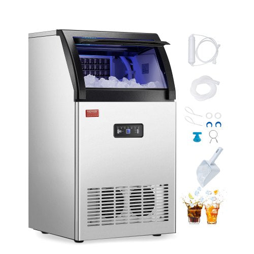 VEVOR Commercial Ice Maker Machine, 130lbs/24H Ice Maker Machine with 33lbs Storage Capacity, 55 Ice Cubes in 15 Minutes, LED Digital Display Freestanding Self-Cleaning for Bar - QSYYTSFBZBJQPC2HMV1 - view 1