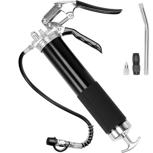 VEVOR Pistol Grip Grease Gun, 6000 PSI, 14 OZ / 400 CC Capacity Heavy Duty Professional Grease Gun, with 17.72 Inch Flexible Hose 1 Black Flat Coupler, 1 Pointed Coupler, and 1 Bent Metal Pipe - SDHYQZXSQSW18DE5JV0 - view 1