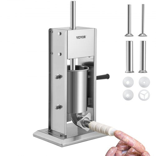 VEVOR Manual Sausage Stuffer, 5LBS/3L Capacity, Two Speed 304 Stainless Steel Vertical Sausage Stuffer, Sausage Filling Machine with 4 Stuffing Tubes, Suction Base for Household - SDLSBXGGCJ3L2X1I2V0 - view 1