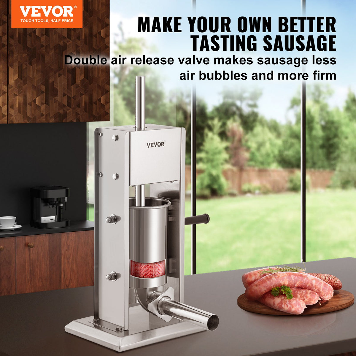 VEVOR Manual Sausage Stuffer, 5LBS/3L Capacity, Two Speed 304 Stainless Steel Vertical Sausage Stuffer, Sausage Filling Machine with 4 Stuffing Tubes, Suction Base for Household - SDLSBXGGCJ3L2X1I2V0 - view 2