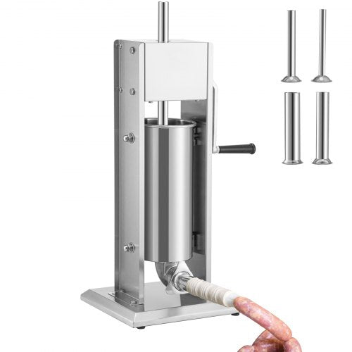 VEVOR Manual Sausage Stuffer, 8LBS/5L Capacity, Two Speed 304 Stainless Steel Vertical Sausage Stuffer, Sausage Filling Machine with 4 Stuffing Tubes, Suction Base for Household - SDLSBXGGCJ5L2YBS3V0 - view 1