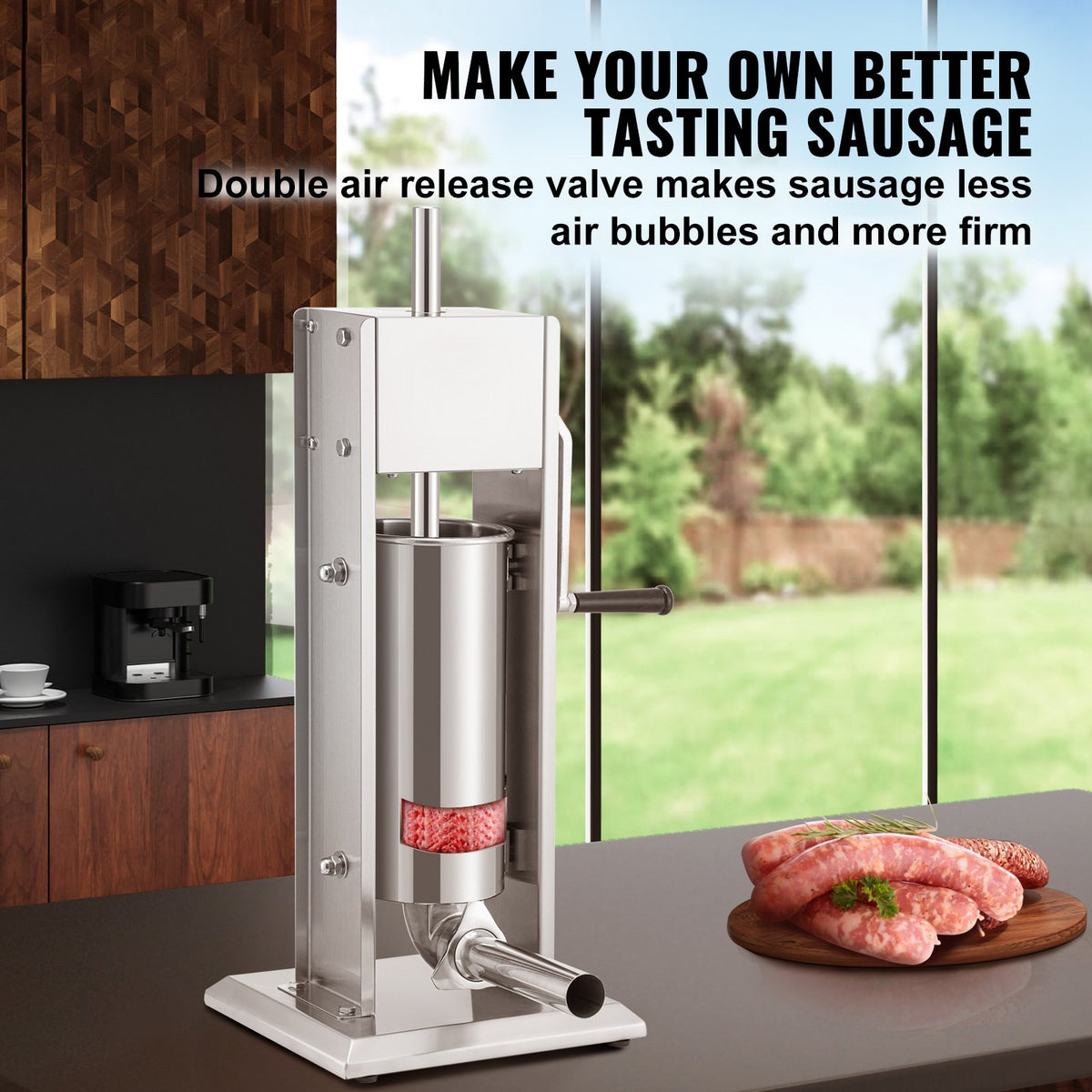 VEVOR Manual Sausage Stuffer, 8LBS/5L Capacity, Two Speed 304 Stainless Steel Vertical Sausage Stuffer, Sausage Filling Machine with 4 Stuffing Tubes, Suction Base for Household - SDLSBXGGCJ5L2YBS3V0 - view 2