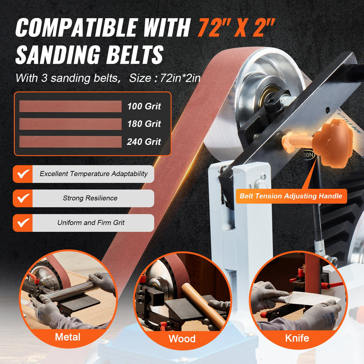 VEVOR Variable-Speed Belt Grinder - JLD10-5, 72 x 2 inch - product view 2