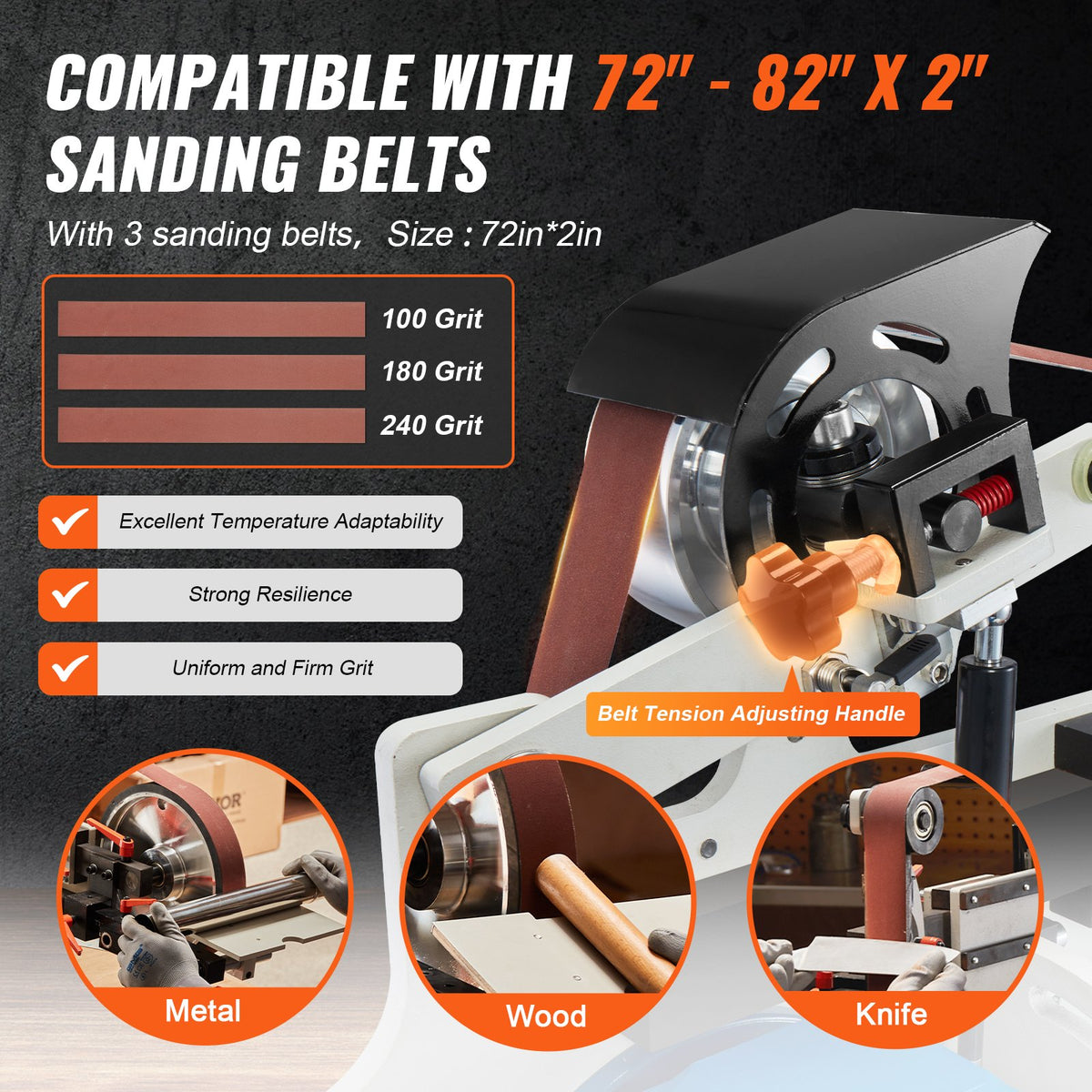 VEVOR Variable-Speed Belt Grinder - JLD10-7, 72 - 82 x 2 in - product view 2