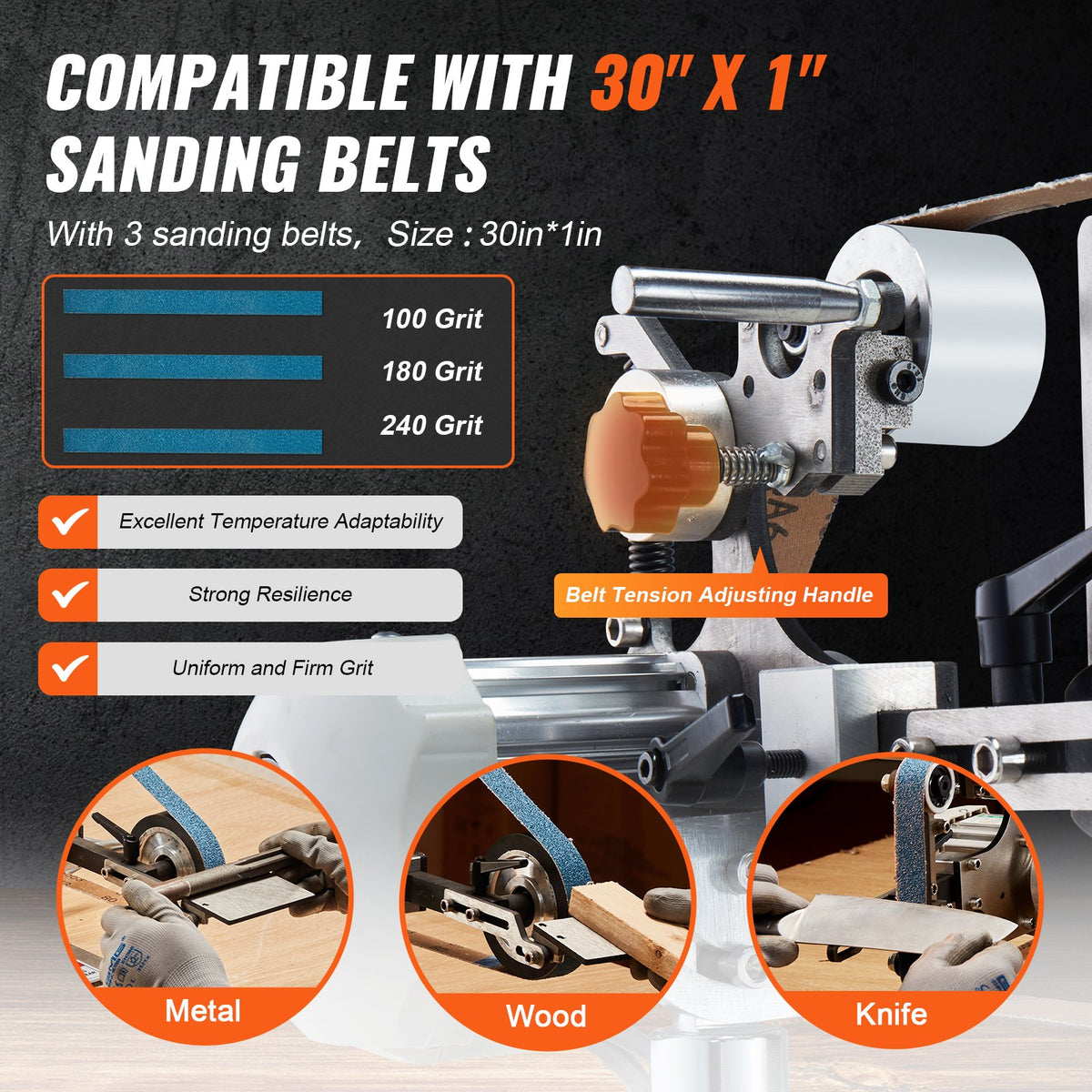 VEVOR Variable-Speed Belt Grinder - JLD10-8, 30 x 1 inch - product view 2